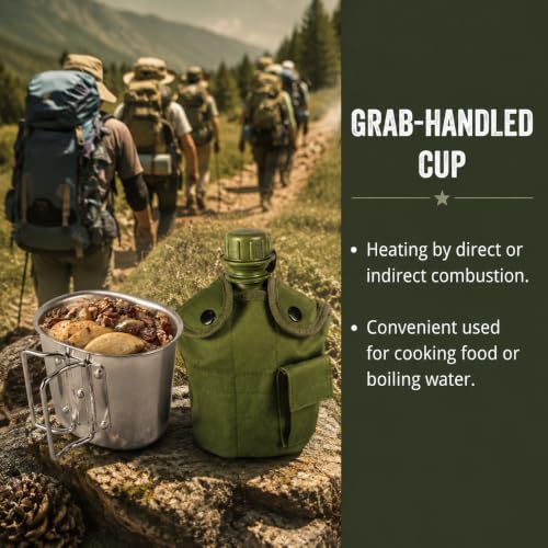 BeGrit Army Canteen Stainless Steel Cup w/Spoon Fork for Backpacking