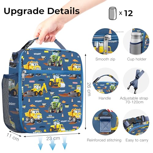 Clastyle Car Insulated Kid Lunch Bag for Boy Lunch Box, Yellow Excavator - color: Yellow Excavator