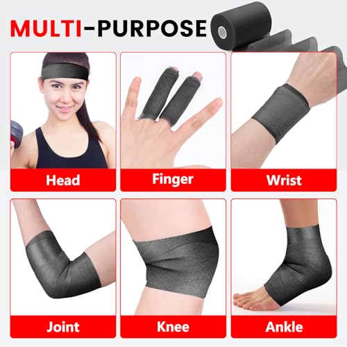 9 Pack Black Pre Wrap Tape, 2.76 Inch x 11 Yards Prewrap Athletic Tape - color: Black