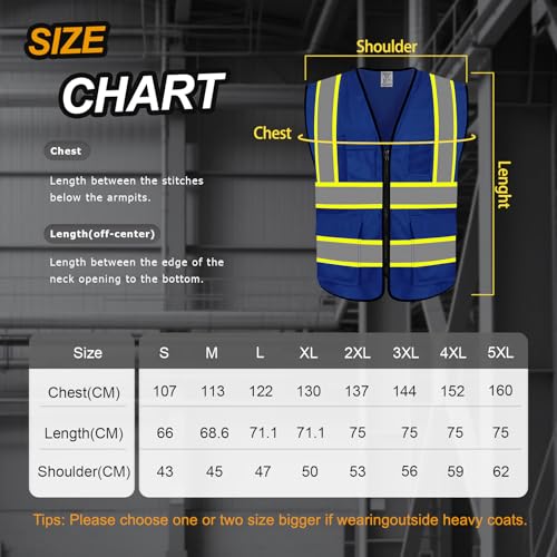 Safety Vest for Men 5 Pockets Mesh High Visibilitv Vest, Blue L - color: Blue, size: Large