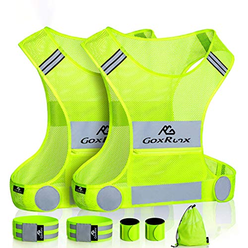 GoxRunx 2 Pack Reflective Vest Running Gear Ultralight Runner Safety Vest+Armbands & Bag
