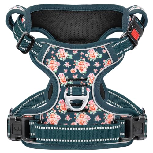HEELE Dog Harness, Soft Padded, Easy On & Off, Flower Blackish Green, S - color: Flower Blackish Green, size: S (Pack of 1)