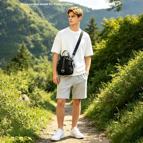 Water Bottle Carrier Bag with Strap, Water Bottle Holder Crossbody Backpack Handbags for Women Men for Hiking - color: Black