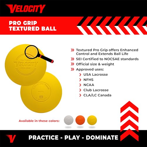 Velocity Pro Grip Lacrosse Balls - 6, 12, 18, 60 and 120 Packs - Certified for Youth, Club, High School, CLA, and College Game Play - color: Yellow, size: 60 Balls