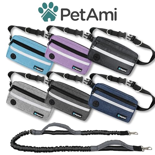PetAmi Hands Free Dog Leash Waist Belt Bag Fanny Pack, Single, Black - color: Black, size: 1 Leash