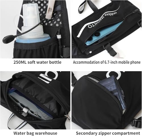INOXTO Running Hydration Vest ,Lightweight Insulated Pack with 250ml Soft Flask Daypack for Hiking Trail Running Cycling Race Marathon for Women Men (Black, Standard)