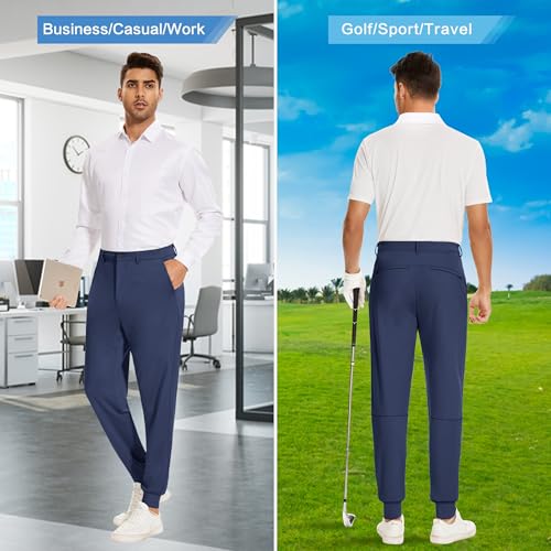 JWM Men's Stretch Golf Joggers Pants with Belt Loops - 29" 34" Slim Fit Tapered Casual Business Travel Dress Work Sweatpants - color: 08-navy Blue, size: Small