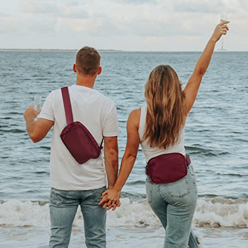Amazerbst Belt Bag, Fanny Pack, Everywhere Belt Bag,40 Inch Adjustable Strap,for Women and Men,Waterproof - color: Red Wine