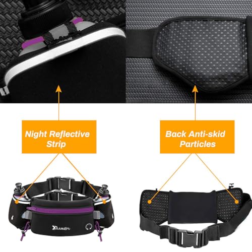 Number-one Running Belt with Water Bottles(2 x 175ML), Hydration Belt Waterproof Waist Pack Bag Fits iPhones Adjustable Sports Waist Pouch for Marathon Running Hiking Cycling, Purple