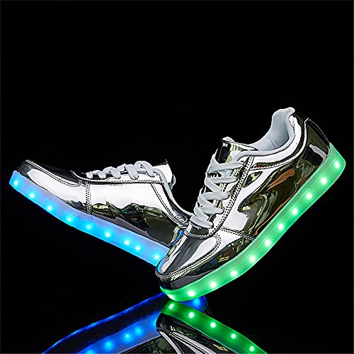 YuanRoad Unisex LED Light Up Shoes with USB Charging Glowing Luminous LED Sneakers - color: Silver, size: 15 Women/11 Men
