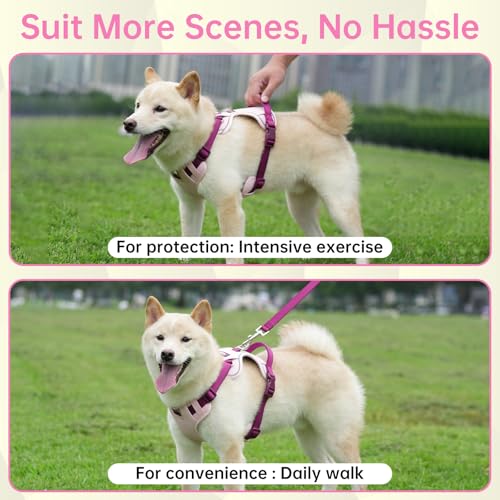 Dog Harness and Leash Set with Collar, No Pull Reflective Pet Vest Harness with Control Handle for Medium Large Dogs Walking and Training - color: Pink, size: XL(Neck:25.2-35.4",Chest:32.3-44.1")