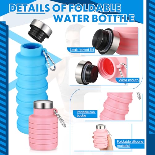 Baderke 2 Pcs Collapsible Water Bottles, 17oz, Pink, Blue - color: Pink, Blue