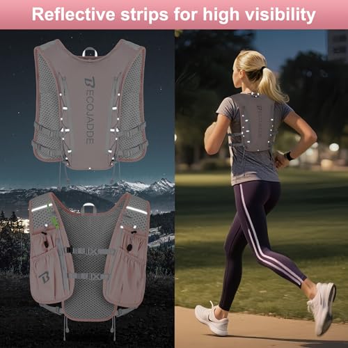 BECOJADDE Running Vest for Women Men, 5L/6L Lightweight Hydration Backpack Running Pack for Marathon, Trail, Cycling, Hiking, Jogging - color: Pink