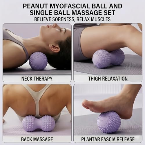Peanut Massage Ball and Single Ball Set for Myofascial Release, Deep Tissue, Muscle Recovery (Black) - color: Black