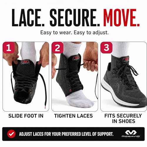McDavid Adjustable Ankle Brace for Women Men, Sprained Ankle Support, Achilles Tendon Support, Injury Recovery, Lace Up Ankle Stabilizer Wrap for Running, Basketball, Volleyball, Soccer, Sports - size: X-Small