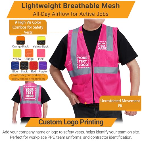 AYKRM 2 Pocket Mesh High Visibility Reflective Safety Vest for men & Women ANSI/ISEA 107 Standards - color: Pink, size: X-Small