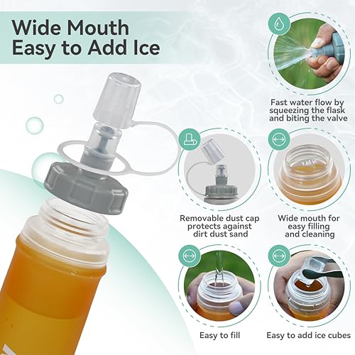 MARCHWAY Soft Flask Collapsible Water Bottle with Wide Mouth, 300ml/500ml - color: Orange Green, size: 300 ml/10 oz