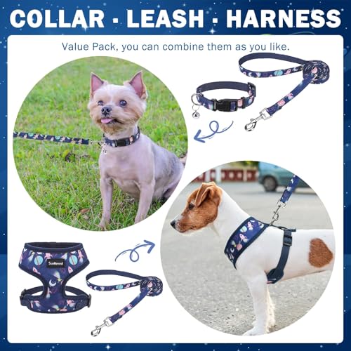 SCENEREAL Small Dog Harness and Leash Set, No Pull Puppy Harness - color: Navy-Starry Night, size: M: Chest Girth: 17"-21"