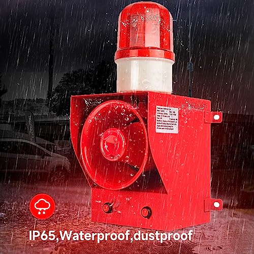 0.31mile Wireless Remote Control Siren Adjustable Volume Tone Waterproof 130dB Horn Security Alarm Systerm with LED Strobe Light AC110-120V