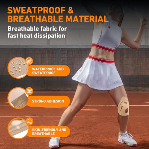 KTQUICK Precut Kinesiology Tape for Knees,12PCS,20% Stronger Adhesive Beige - color: Beige, size: 12PCS