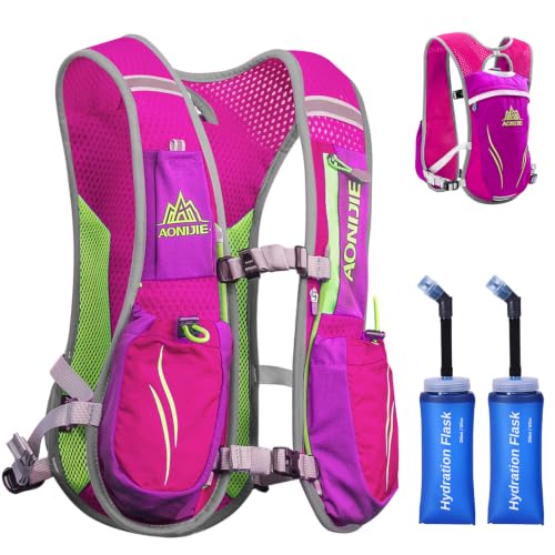 Azarxis Hydration Running Vest Backpack Pack 5L 5.5L for Women and Men Jogging Trail Race Marathon Cycling Hiking - color: Rose Red (R2)