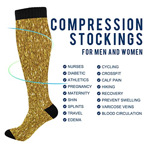 KLL Christmas Compression Socks for Men and Women Golden Glitter In Shiny Red Knee High Socks - color: Golden Glitter