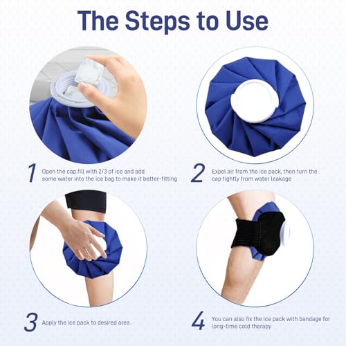 Ice Pack for Injuries Reusable 2Pcs, Ice Bags Hot Water Bag for Hot & Cold Therapy and Pain Relief, No-Leak Elastic Breathable Ice Bag, Size 9", Blue - style: 9" 2Pcs