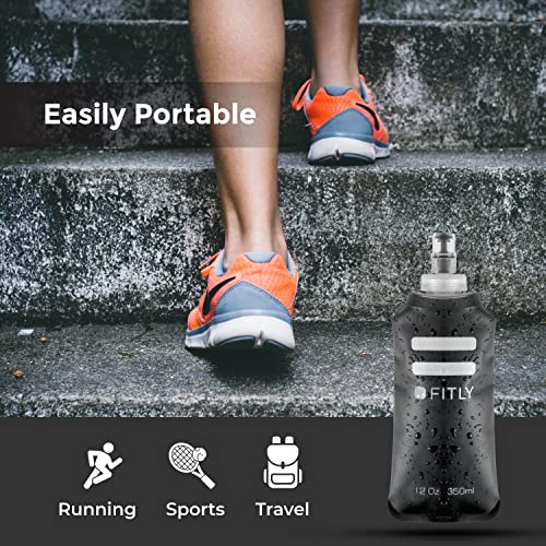 FITLY Soft Flask Running Water Bottle - Collapsible Hydration Flask - color: Black, size: 12 Ounces