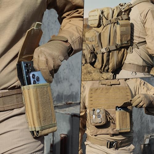 Universal Phone Pouch with MOLLE Attachment for EDC Outdoor & Tactical Gear - color: Khaki