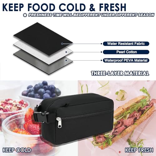 GYEUKHAM Freezable Lunch Bag,Reusable & Collapsible Mini Cooler for Adults,Insulated Lunch Box with Ice Packs,Freezable Snack Bag with Handle Buckle, On-the-Go,Black - color: Black+Ice pack