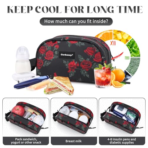 Cerbonny Small Cooler Bag,Freezable Lunch Bag,Built-in ice pack - color: Black-Rose