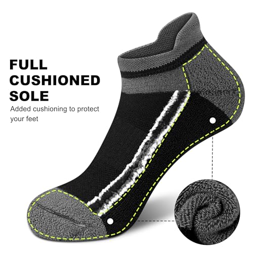Gonii Men's Running Athletic Ankle Socks - Thick Cushioned Low Cut Socks - color: 5 Pairs Black, size: 9-12