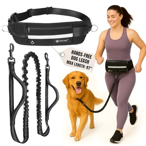 Hands Free Dog Leash with Waist Pouch, Reflective Bungee, Dogs Up to 100 lb - color: Black