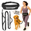 Hands Free Dog Leash with Waist Pouch, Reflective Bungee, Dogs Up to 100 lb - color: Black