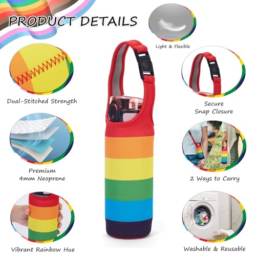 Rainbow Neoprene Bottle Holder, Adjustable Crossbody Bottle Pouch - size: Extra Large - 24oz/750ml
