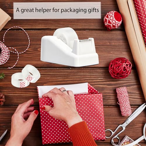Tape Dispenser Desk,Desktop Tape Dispenser, Tape Dispenser with Weighted Non-Skid Base, Includes 6 Rolls Transparent Tape (0.71" x 1000"),Heavy Duty Tape Holder for Office, Home, School(White) - color: White