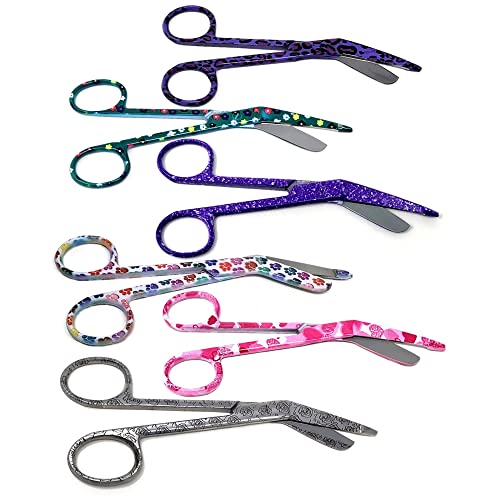 Set of 6 Bandage Scissors 5.5" Long, Nurse Vet Tech Gift - Made of Stainless Steel with Assorted Patterns, First Aid, Used For Cutting Gauze, Tape, Clothing Bandages, Vet Wrap Adhesive Removal - style: Set 3