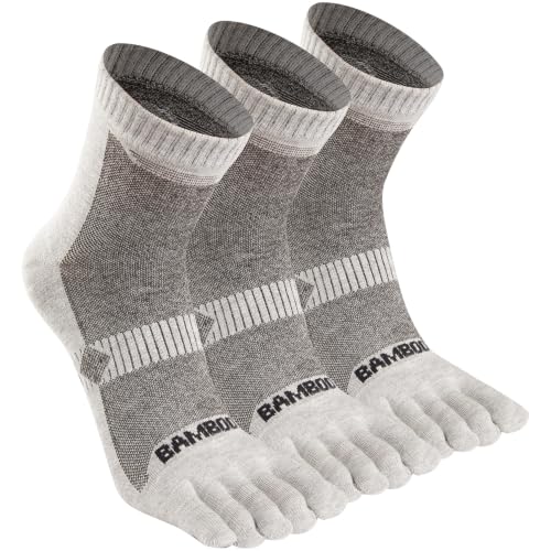 Sunew 3 Pairs Toe Socks for Men Women,Viscose Bamboo Breathable Athletic Running Five Finger Ankle/Quarter Socks - color: 3 Pairs Light Grey, size: Small