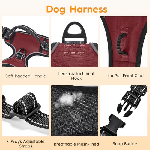 No Pull Dog Harness, No-Choke Soft Padded Reflective Dog Vest Harness with Front Clip & Top Handle, 2 Quick-Release Buckles, Adjustable for Small Medium Large Dogs - color: Neon Fuchsia, size: X-Small