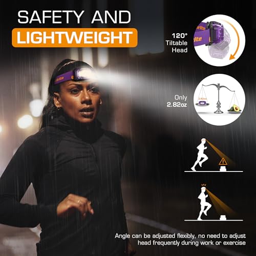 EverBrite Rechargeable Headlamp, 2 Pack Head Lamp for Kids & Adults - color: Deep Purple