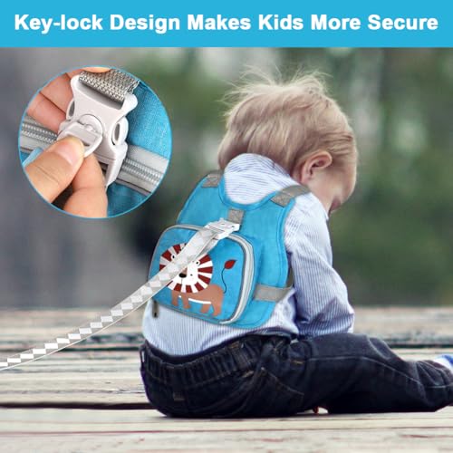 Toddler Harness Leash+ Anti Lost Wrist Link, Accmor Adorable Lion Baby Harness with Leash, Collapsible Child Anti Lost Leash Cute Kid Harness Belt Strap - Keep Kids & Babies Close While Walking - color: Baby Blue/Lion