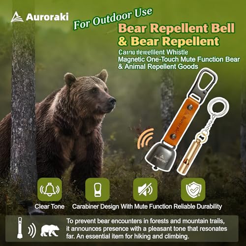 Auroraki's Loud Bear Bell with Magnetic Silencer for Bear Deterrent, Survival, Camping, Hiking, Biking, Climbing - Brown