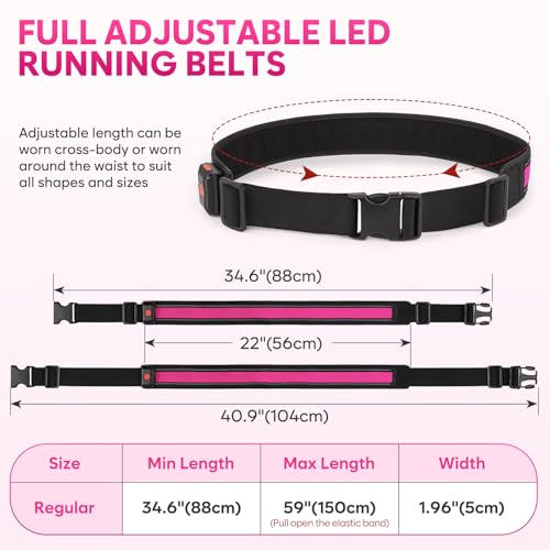 Illumifun LED Running Belt - USB Rechargeable Light Up Sash, High-Visibility Elastic Waistband Light for Running Cycling Hiking Camping Nighttime Activities - color: Pink