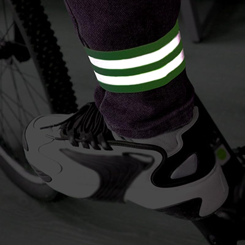 2 Pack Neon Green Reflective Ankle Bands Elastic Reflective Bicycle Pant Clips High Visibility Leg Straps Adjustable Safety Reflective Arm Wristbands for Night Running Cycling Jogging Walking