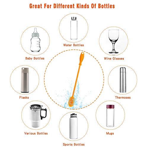 Silicone Bottle Brush with Long Handle, 12.5" Bottle Cleaning Brush, Orange - color: Orange