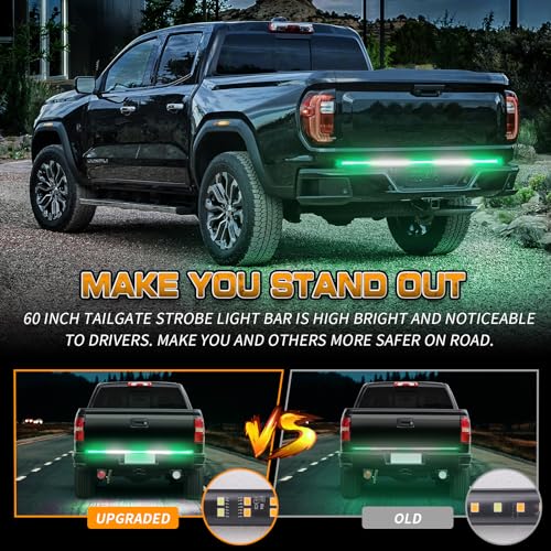 XRIDONSEN 60 inch Tailgate Lights Strip Green White Strobe Lights - color: Green/White