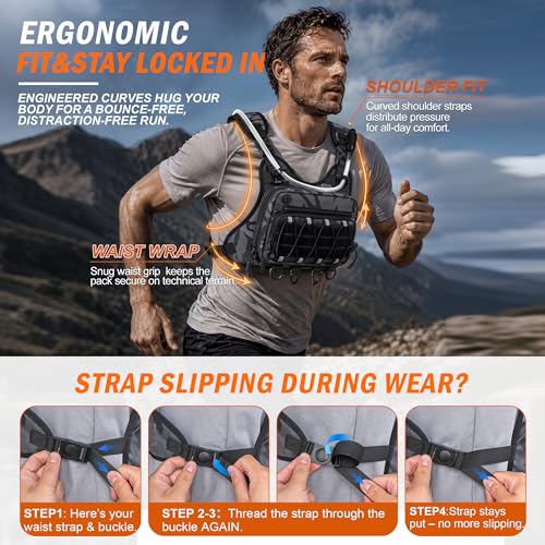 BECOJADDE Running Vest for Men with 2L Water Bladder Tactical Hydration Backpack Adjustable Lightweight Chest Pack for Marathon Hunting Cycling - color: Urban Camo
