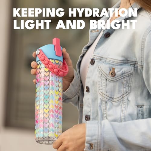 Elemental Splash 26oz Tritan Plastic Water Bottle with Straw & Pop-It Strap - color: Rainbow Heart, size: 26 Ounces