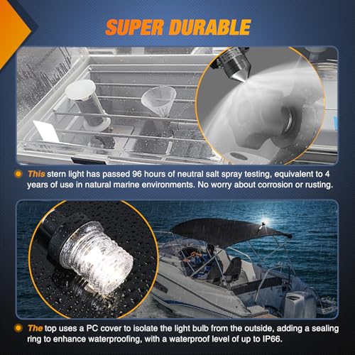 Nilight Marine Boat Stern Light 9" White Fold Down Anchor 360°Lighting - color: 9Inch Boat Stern Light
