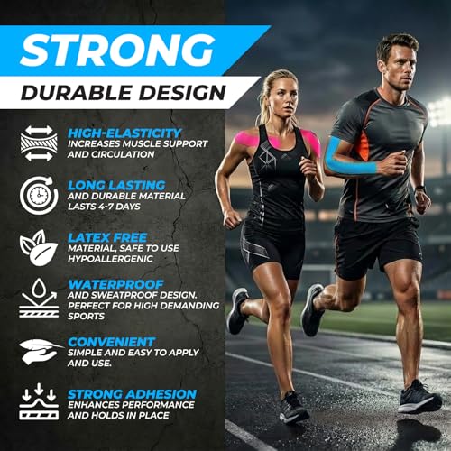 Kinesiology Tape Precut Strips - Synthetic Waterproof Athletic Tape for Muscle & Joint Support, Durable Reflective Sports Tape, Latex-Free, 25cm Strips, 20 PCS/Roll (Blue) - color: Blue